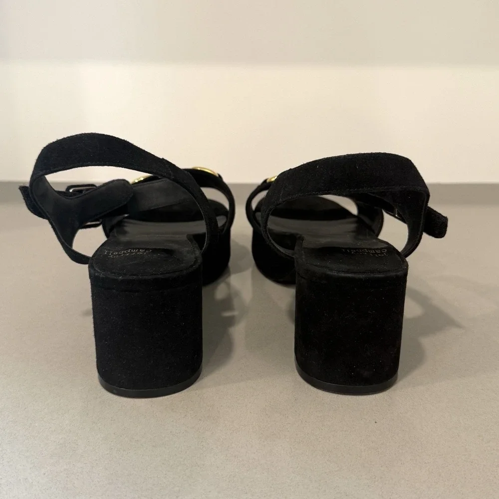 Jeffrey Campbell Timeless 2 Platform Sandals 9.5 Black Suede Retro Chic Chunky
